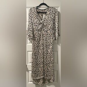 NWT Zara Floral Midi Dress in Black and Cream